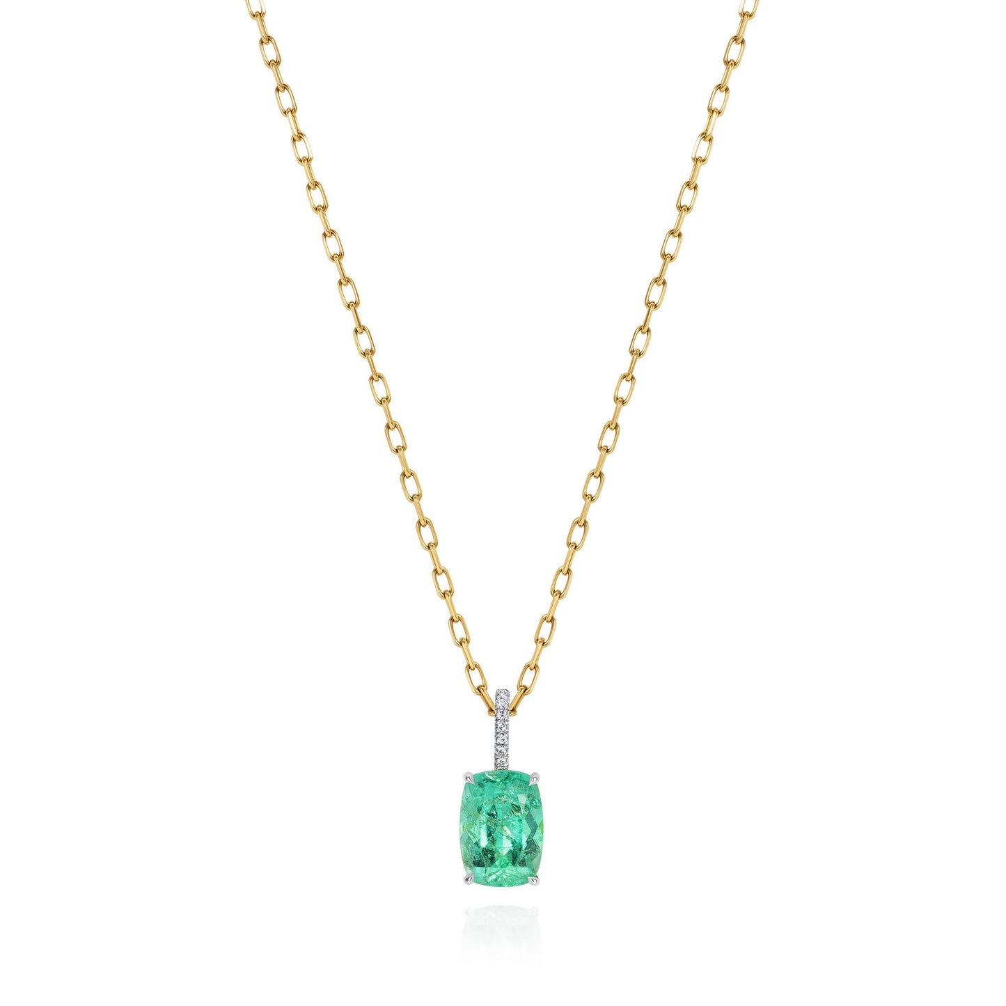 2.92 cts. Cushion cut paraiba necklace, diamonds and long chain - Ines Nieto London