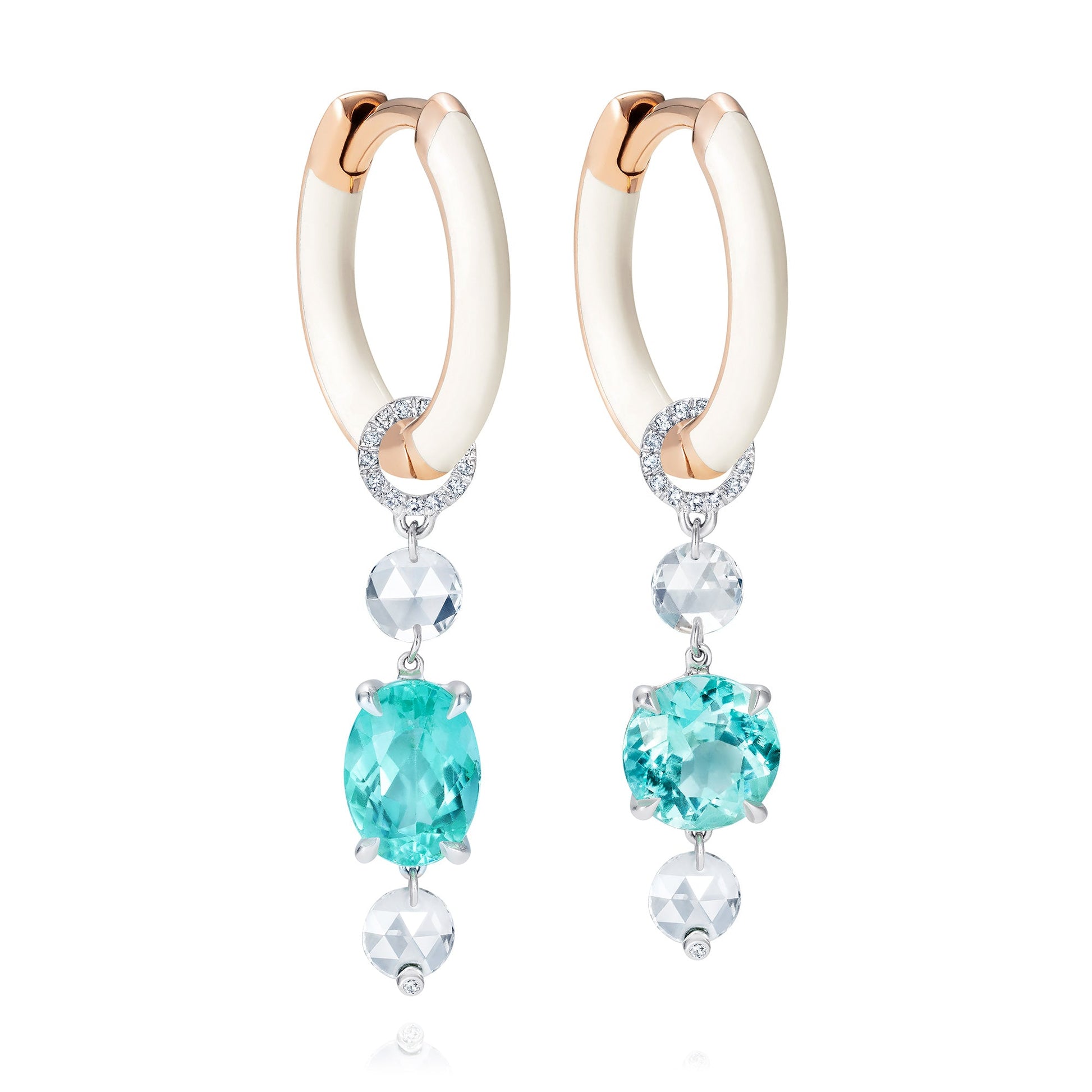 Paraiba and rose cut white mini hoops - Ines Nieto London