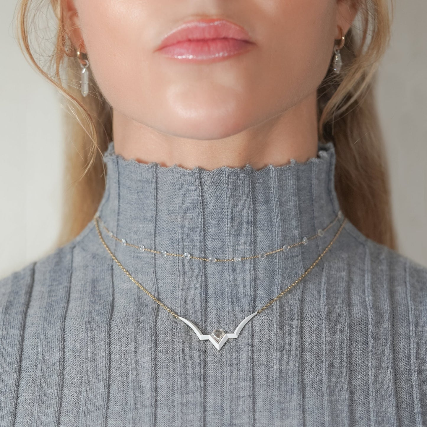Taura necklace with shield portrait cut diamond - Ines Nieto London