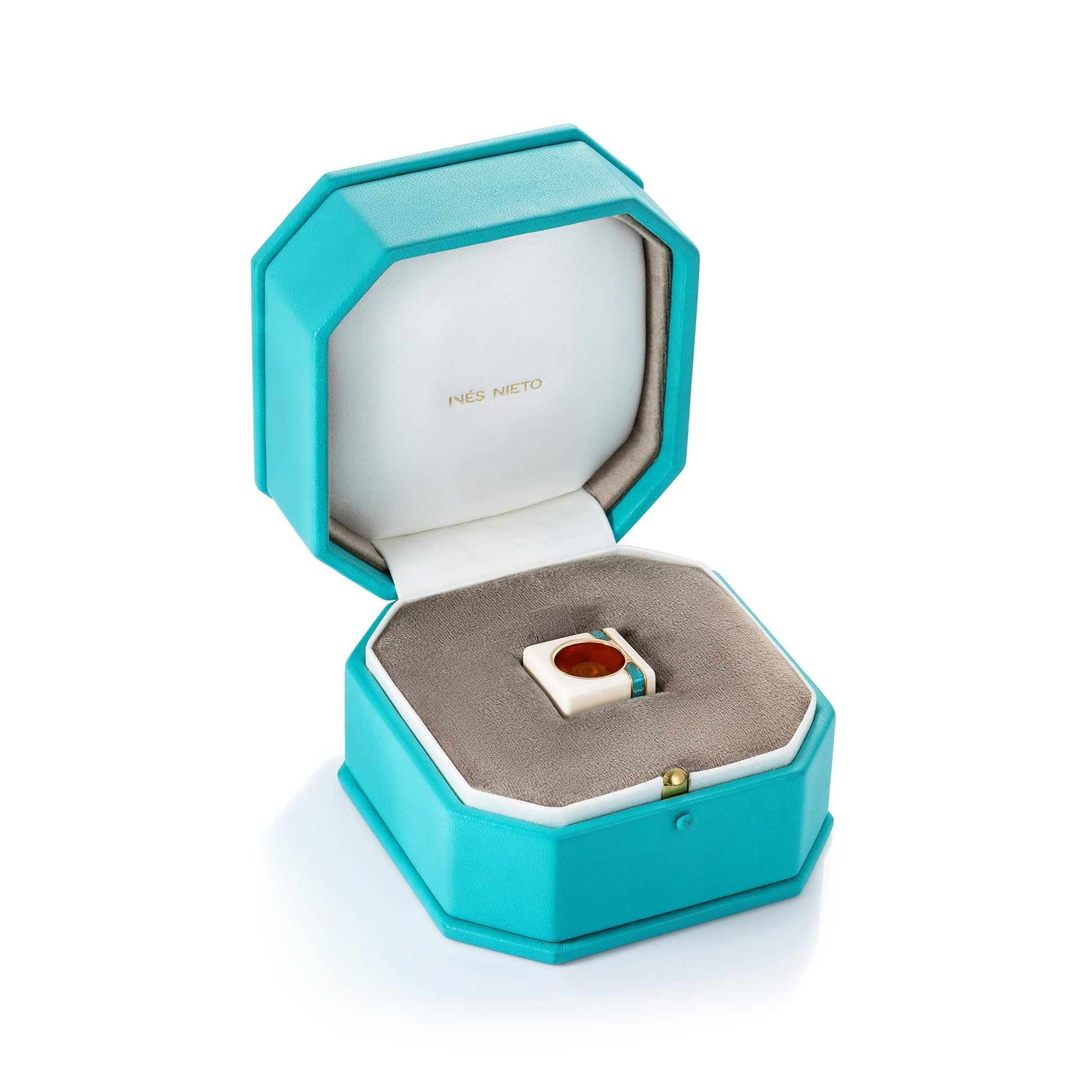 White Cube ring with 1980s Brazilian paraiba tourmalines - Ines Nieto London